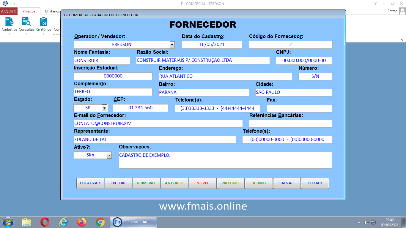 Cadastro de Fornecedores