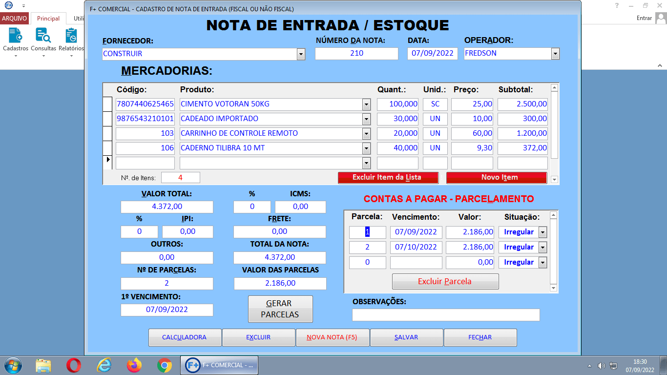 Cadastro de Notas de Entrada