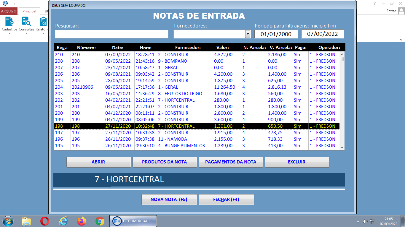 Janela de Consulta de Notas de Entrada