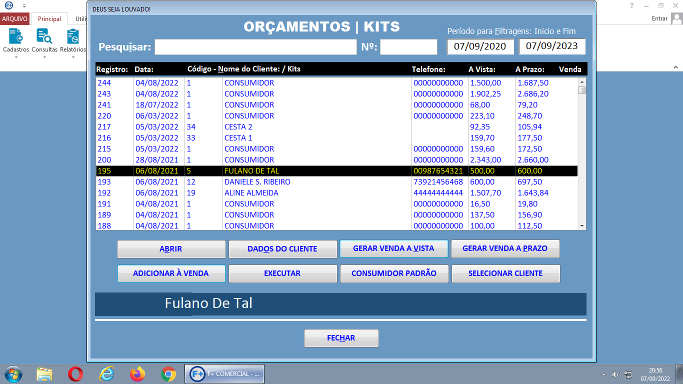 Janela de Consulta de Orçamentos