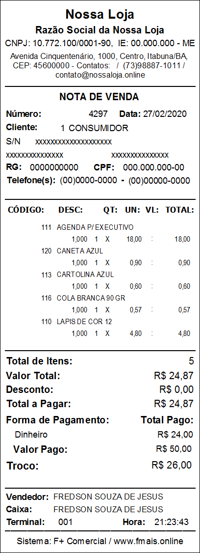 Cupom Não Fiscal