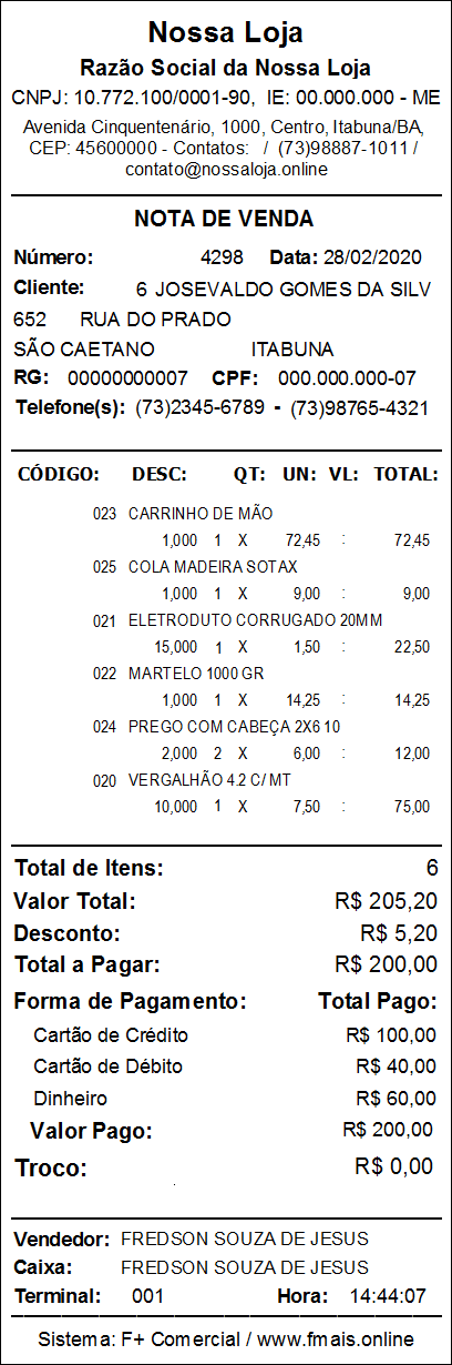 Cupom Não Fiscal