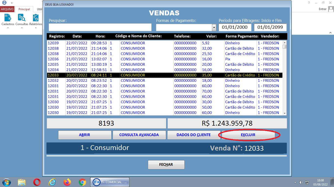 Excluindo Vendas no Sistema