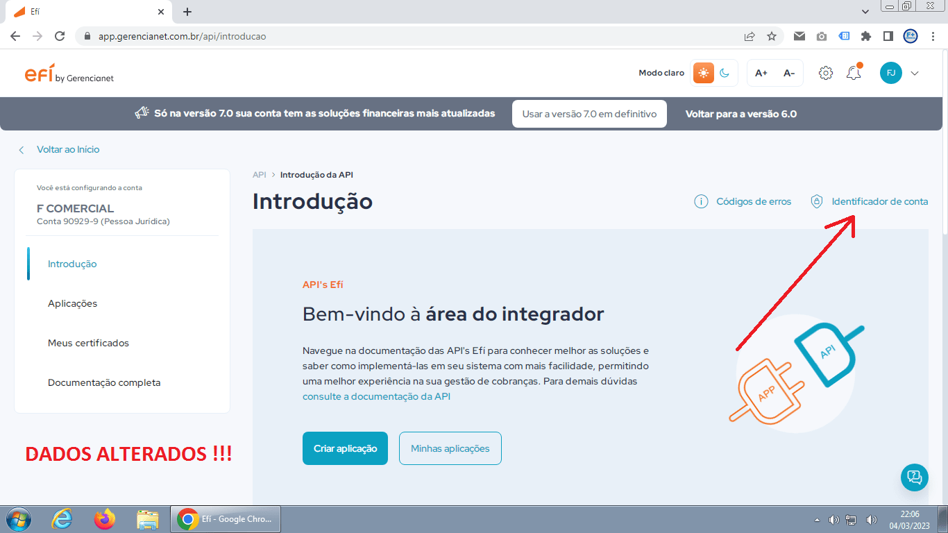 Identificador da Conta