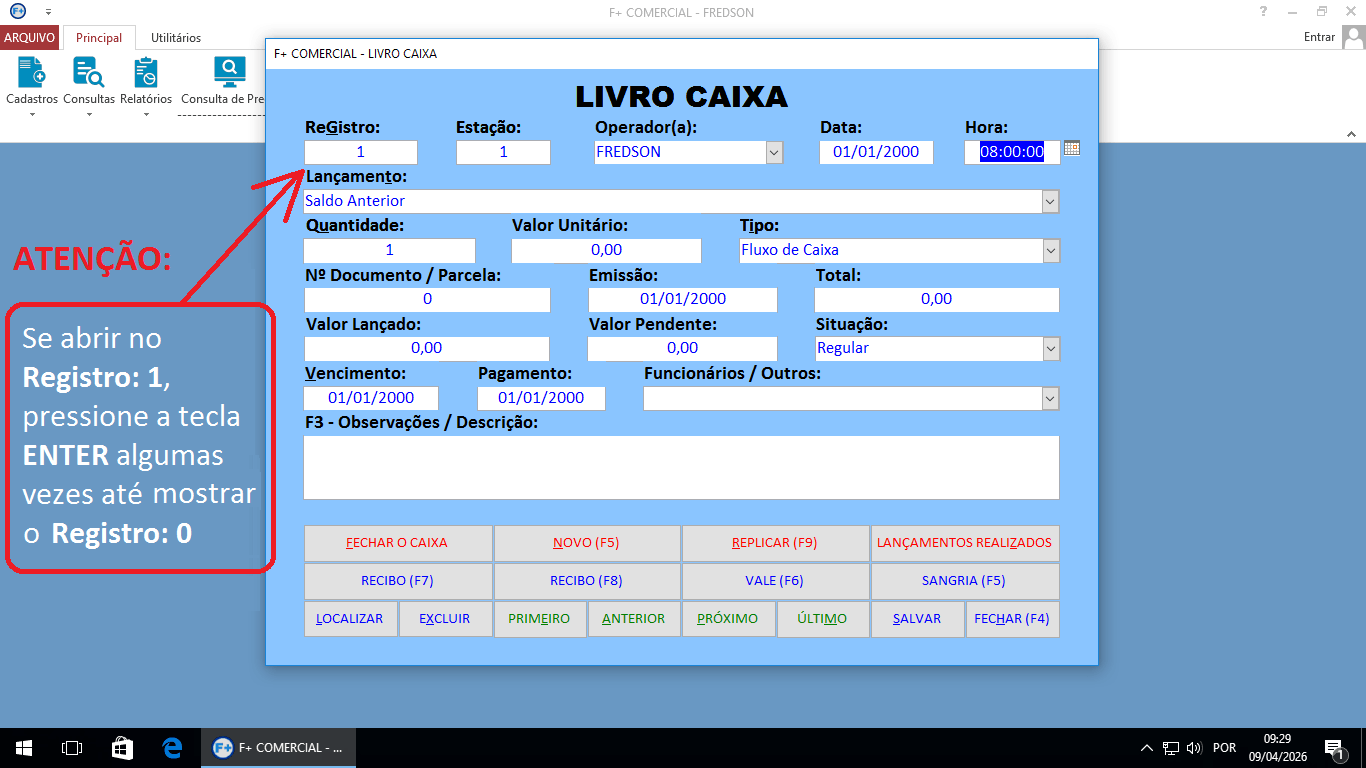 Lançamento no Livro Caixa