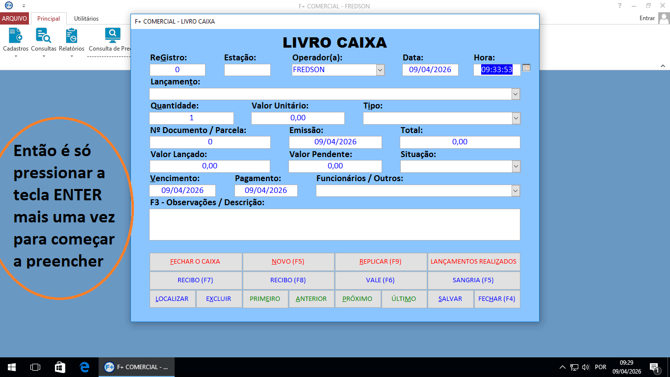 Lançamento no Livro Caixa
