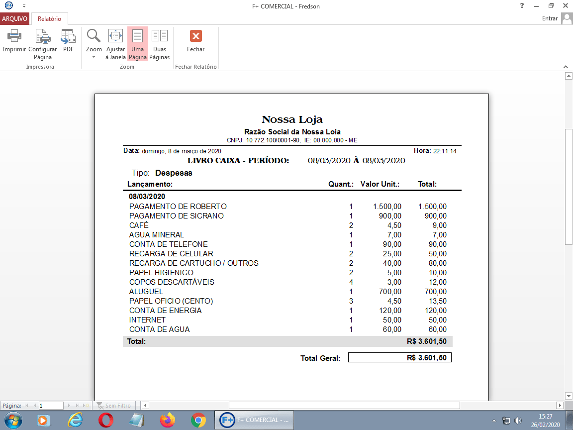 Relatório do Livro Caixa