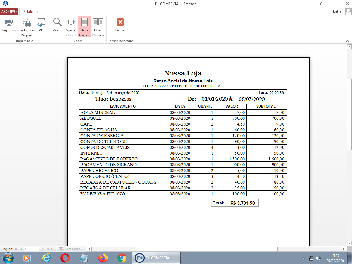 Relatório do Livro Caixa