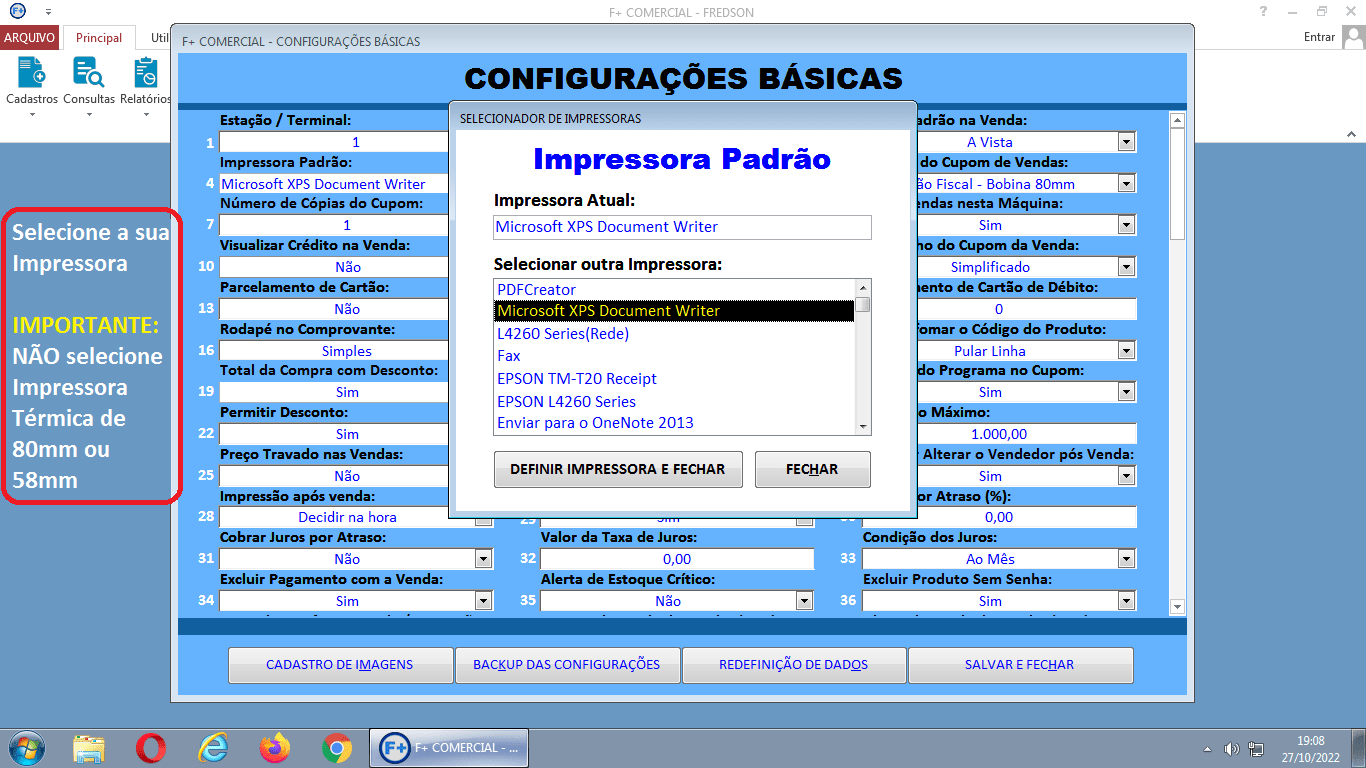 Selecionando Impressoras